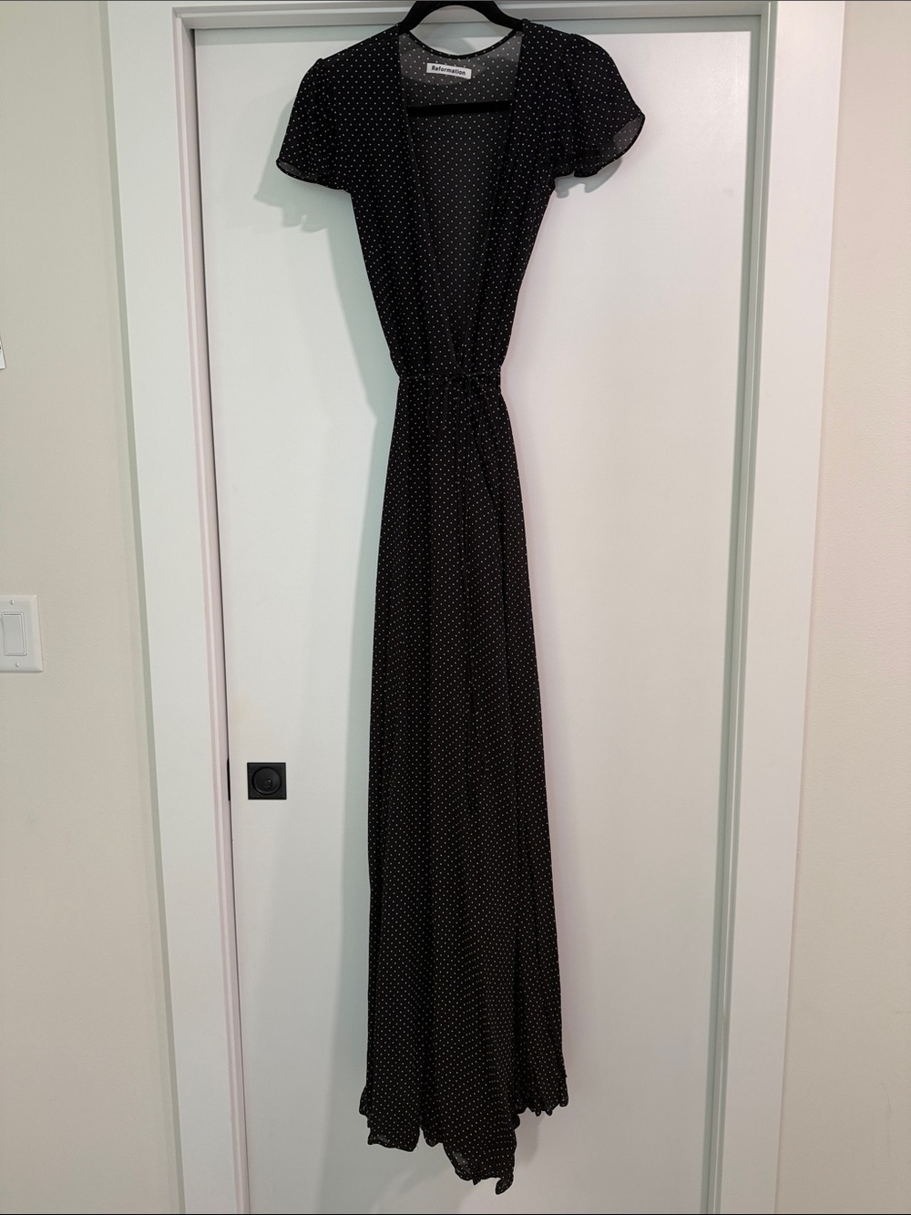 Reformation Black Maxi Dress with White Polka Dots